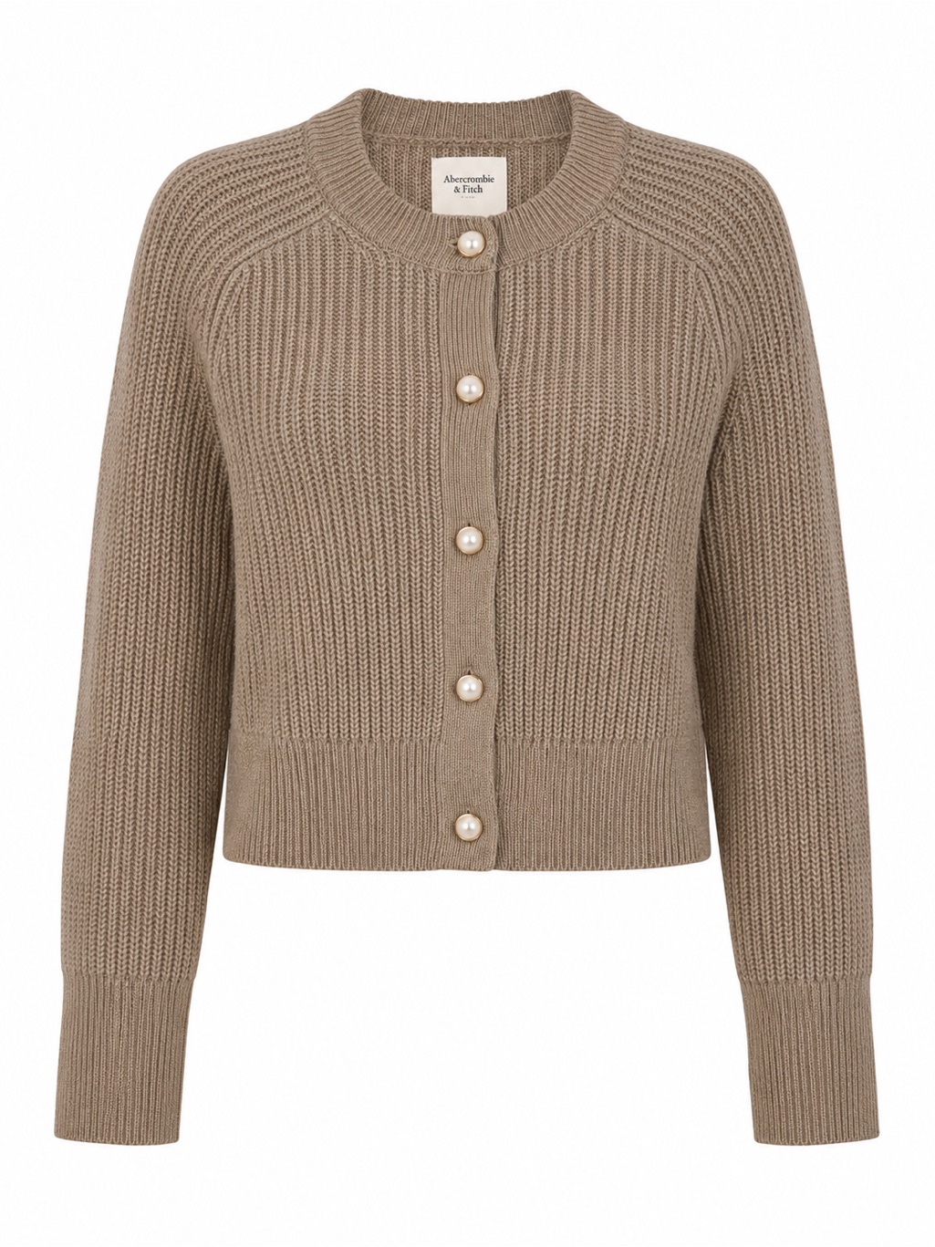 Abercrombie & Fitch Taupe Pearl Button Cardigan Sweater Size Large Chunky Knit
